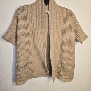Banana Republic Cardigan Large Womens Beige Wool Alpaca Short Sleeve Open Front